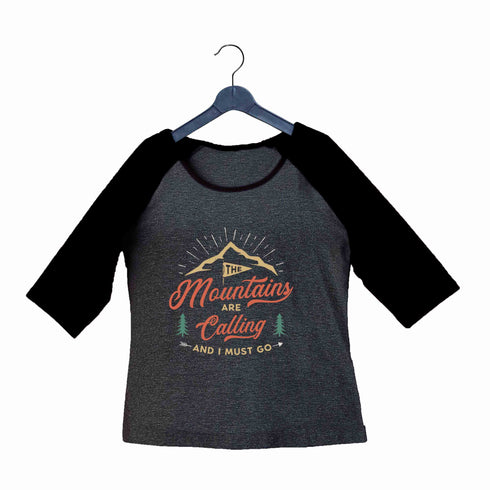 Travel Wanderlust The Mountains are Calling Custom Printed Graphic Design Raglan T-Shirt for Women
